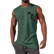 Men's Coconut Tree Embroidery Beach Tank Top - Summer Workout & Fitness - Evil Shop