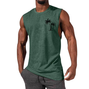 Men's Coconut Tree Embroidery Beach Tank Top - Summer Workout & Fitness - Evil Shop