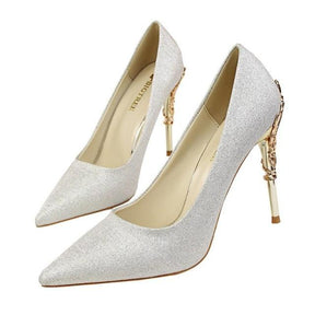 Fashion Women’s Metal-Engraved Elegant Wedding Shoes - 10cm Plating Heel - Evil Shop