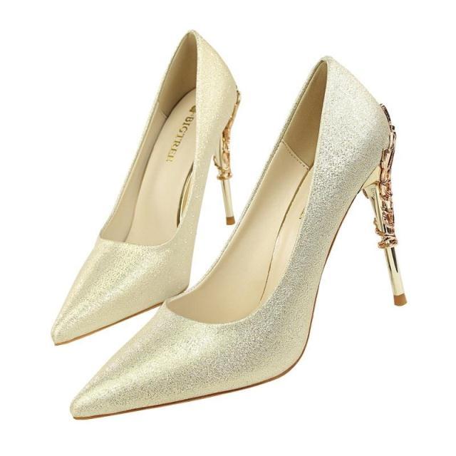 Fashion Women’s Metal-Engraved Elegant Wedding Shoes - 10cm Plating Heel - Evil Shop