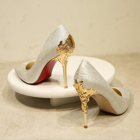 Fashion Women’s Metal-Engraved Elegant Wedding Shoes - 10cm Plating Heel - Evil Shop