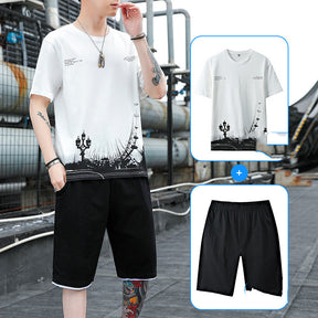 Men's Summer Cotton Sports Suit - Short Sleeve T-Shirt & Shorts - Evil Shop