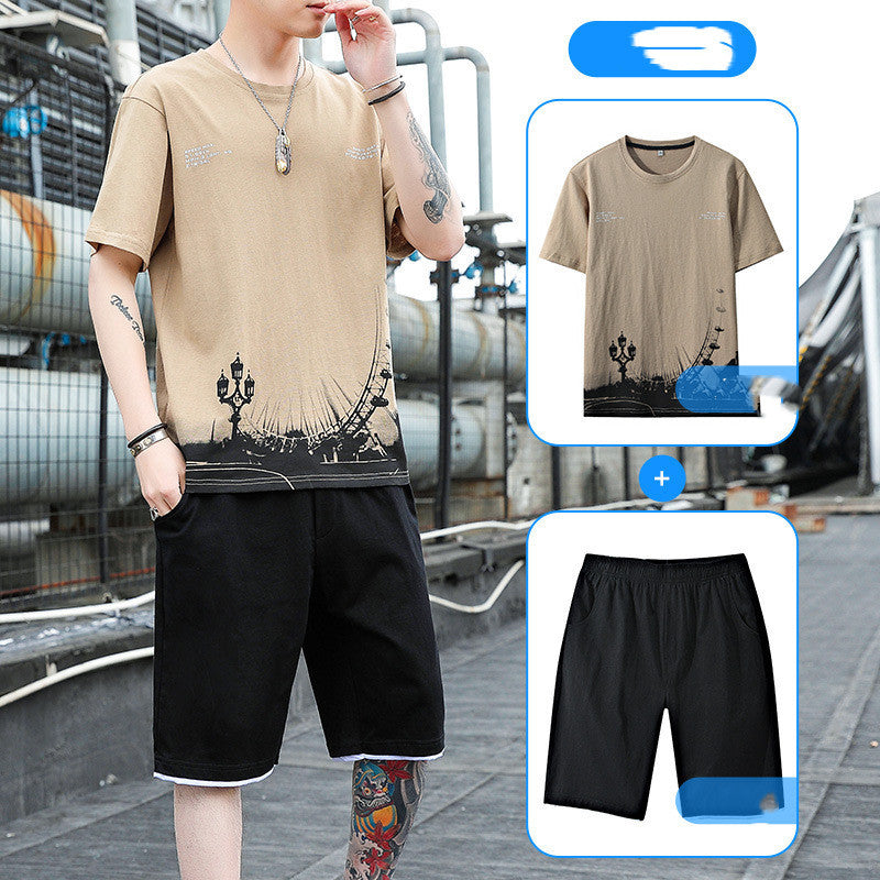 Men's Summer Cotton Sports Suit - Short Sleeve T-Shirt & Shorts - Evil Shop