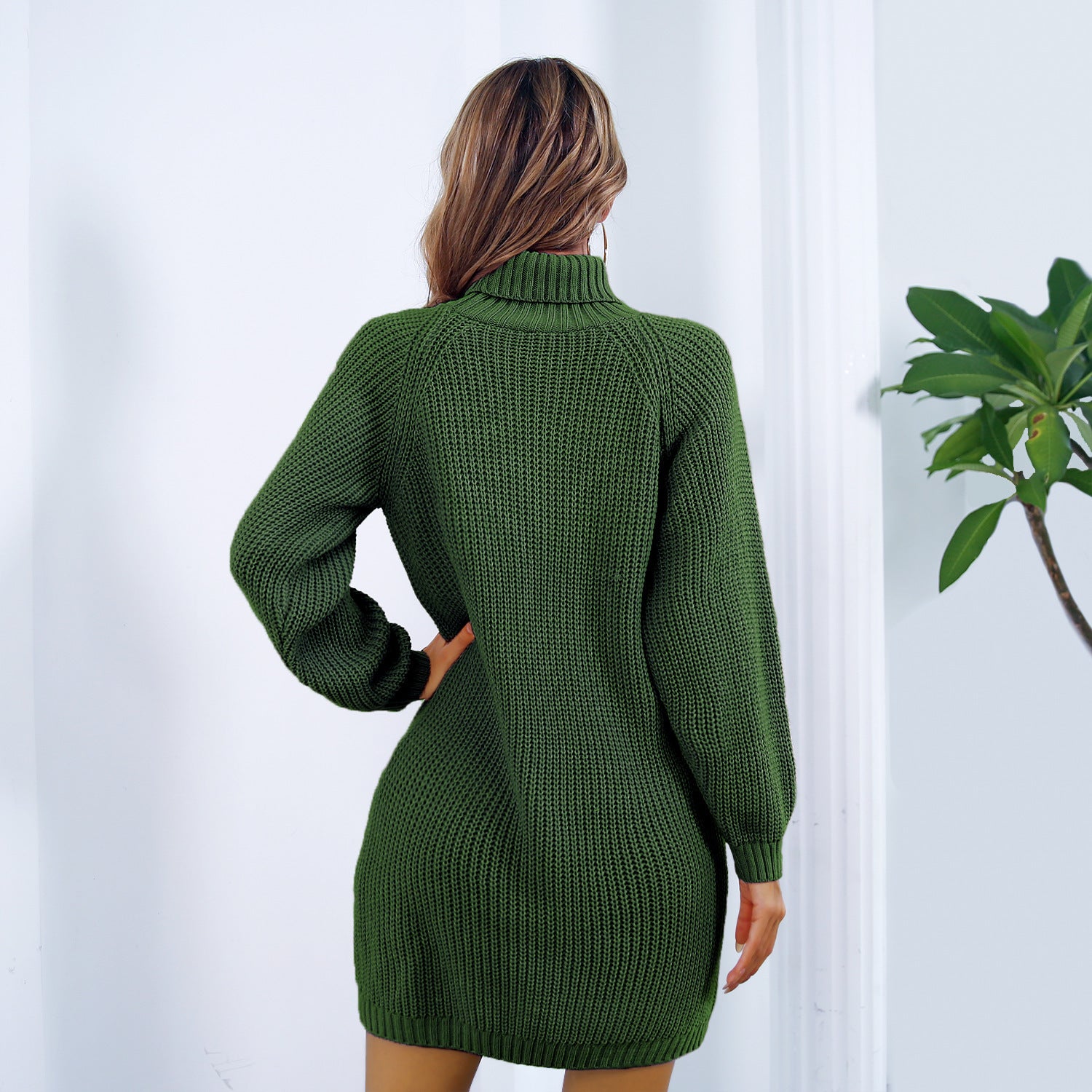 Women's Turtleneck Sweater Dress with Button Detail - Evil Shop