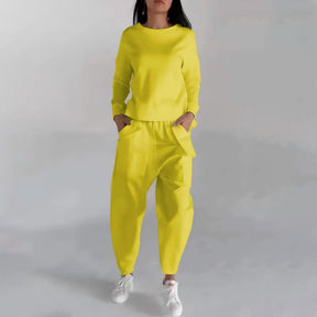 Solid Color Back-Slit Sweatshirt & Trousers Set for Women - Evil Shop