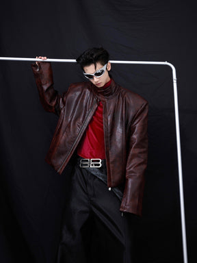 Men's Stand Collar Short Motorcycle Jacket - Evil Shop