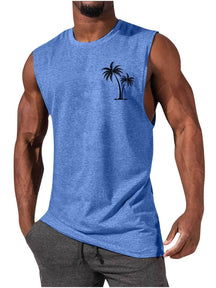 Men's Coconut Tree Embroidery Beach Tank Top - Summer Workout & Fitness - Evil Shop