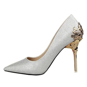 Fashion Women’s Metal-Engraved Elegant Wedding Shoes - 10cm Plating Heel - Evil Shop