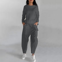 Solid Color Back-Slit Sweatshirt & Trousers Set for Women - Evil Shop