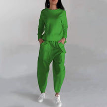 Solid Color Back-Slit Sweatshirt & Trousers Set for Women - Evil Shop