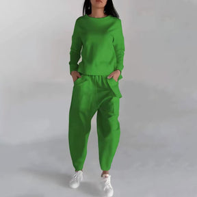 Solid Color Back-Slit Sweatshirt & Trousers Set for Women - Evil Shop