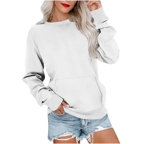 Women's Solid Color Pullover Sweatshirt - Loose-Fit, Round Neck, Long Sleeves with Pocket - Evil Shop