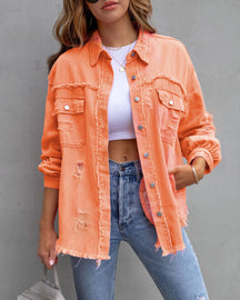 Women's Ripped Shirt Jacket - Casual Autumn & Spring Top - Evil Shop