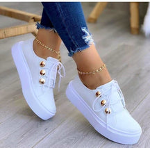 Lace-Up Flats Sneakers for Women - Rivet Casual Shoes - Evil Shop