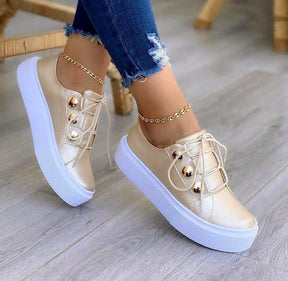 Lace-Up Flats Sneakers for Women - Rivet Casual Shoes - Evil Shop