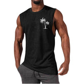 Men's Coconut Tree Embroidery Beach Tank Top - Summer Workout & Fitness - Evil Shop