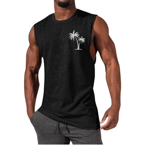 Men's Coconut Tree Embroidery Beach Tank Top - Summer Workout & Fitness - Evil Shop