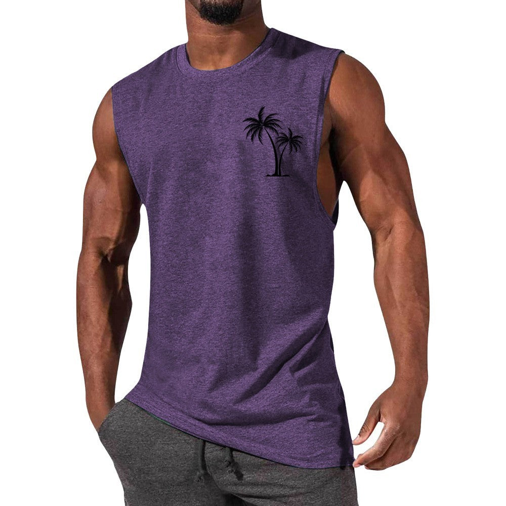 Men's Coconut Tree Embroidery Beach Tank Top - Summer Workout & Fitness - Evil Shop