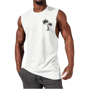 Men's Coconut Tree Embroidery Beach Tank Top - Summer Workout & Fitness - Evil Shop