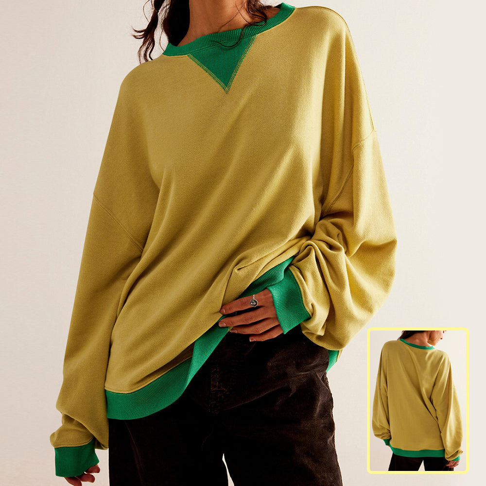 Women's Fashion Color-Matching Pullover Sweatshirt - Casual Street Style with Lantern Sleeves - Evil Shop