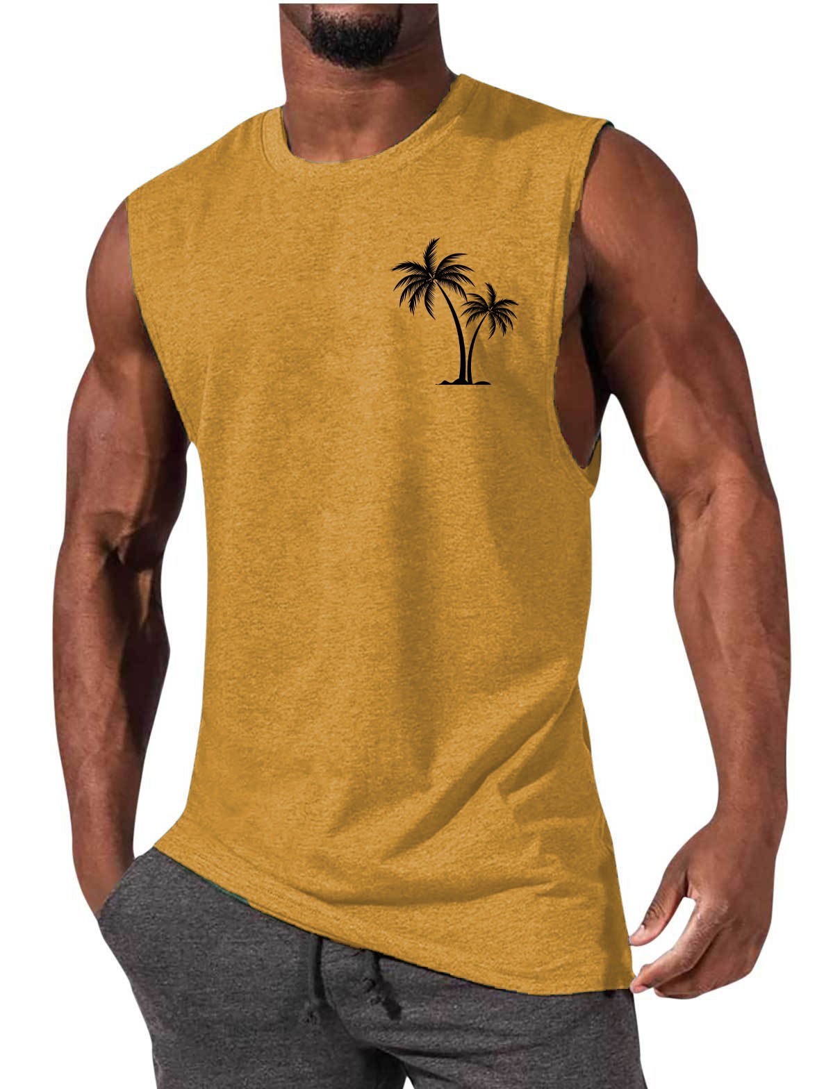 Men's Coconut Tree Embroidery Beach Tank Top - Summer Workout & Fitness - Evil Shop