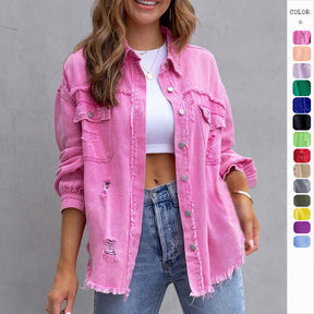 Women's Ripped Shirt Jacket - Casual Autumn & Spring Top - Evil Shop