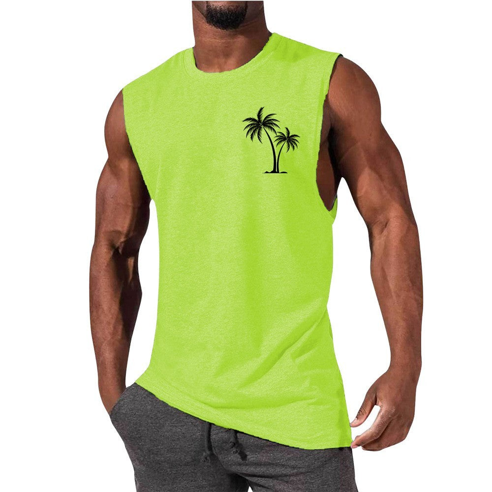 Men's Coconut Tree Embroidery Beach Tank Top - Summer Workout & Fitness - Evil Shop