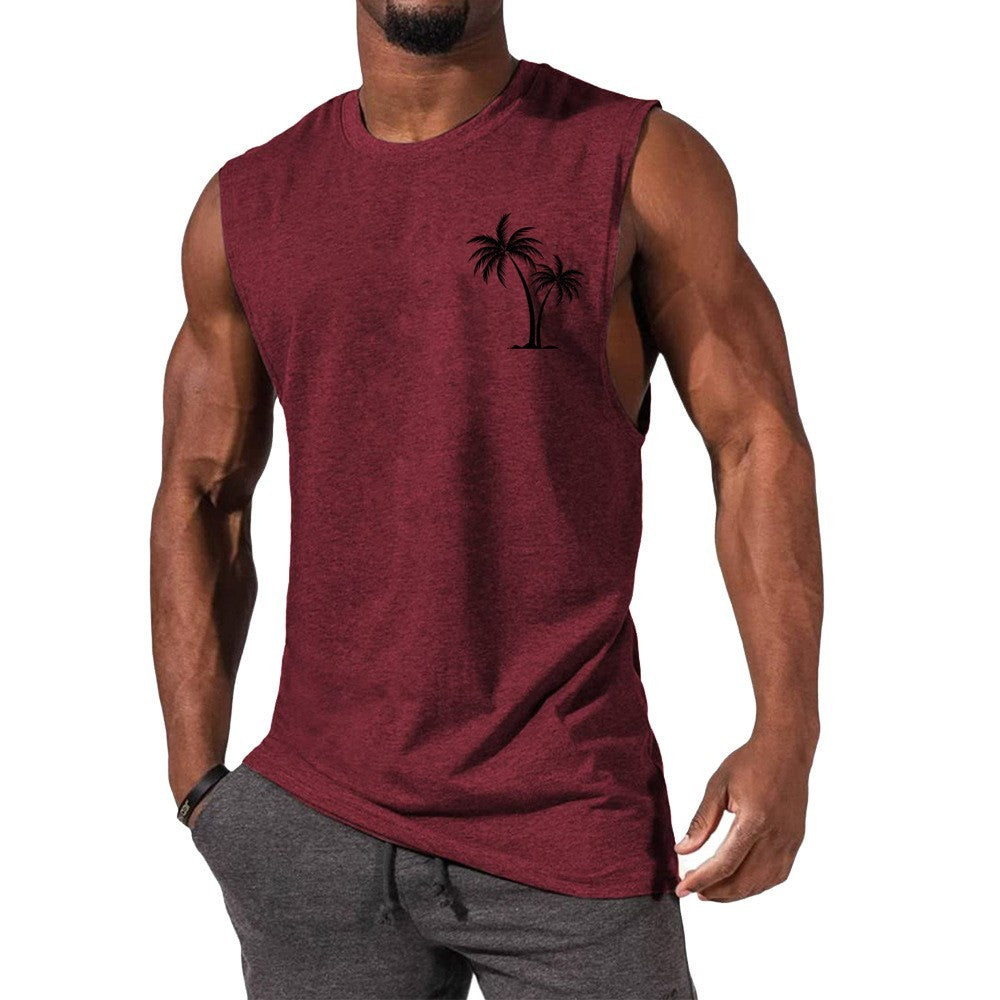 Men's Coconut Tree Embroidery Beach Tank Top - Summer Workout & Fitness - Evil Shop