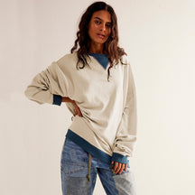 Women's Fashion Color-Matching Pullover Sweatshirt - Casual Street Style with Lantern Sleeves - Evil Shop