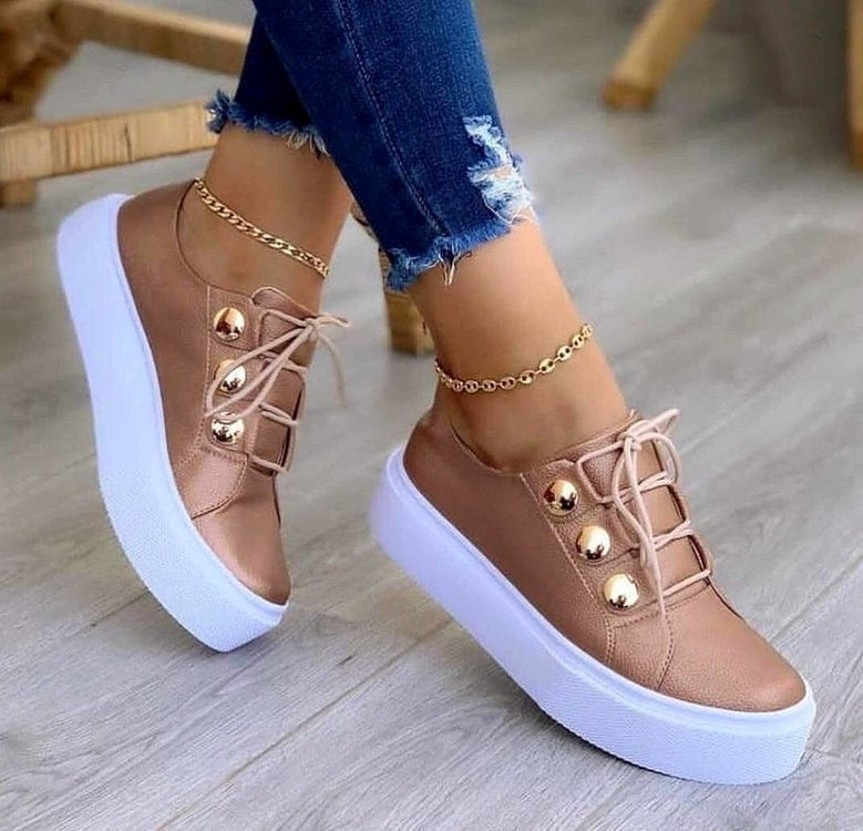 Lace-Up Flats Sneakers for Women - Rivet Casual Shoes - Evil Shop