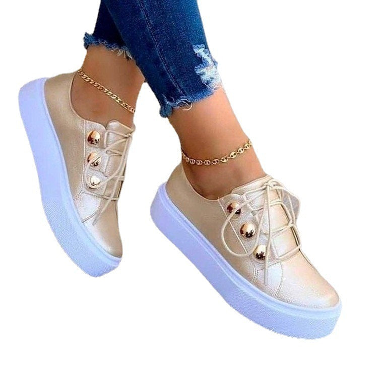 Lace-Up Flats Sneakers for Women - Rivet Casual Shoes - Evil Shop