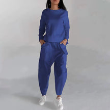 Solid Color Back-Slit Sweatshirt & Trousers Set for Women - Evil Shop