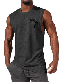 Men's Coconut Tree Embroidery Beach Tank Top - Summer Workout & Fitness - Evil Shop