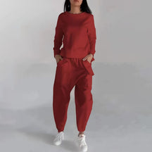 Solid Color Back-Slit Sweatshirt & Trousers Set for Women - Evil Shop