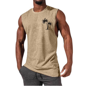 Men's Coconut Tree Embroidery Beach Tank Top - Summer Workout & Fitness - Evil Shop